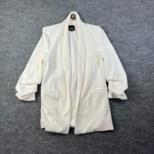 BBJ Ruched Sleeve Blazer Women's Ivory Lined Shawl Lapel Jacket Office Career